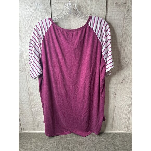 Womens Raglan Sleeve Top With White & Plum Purple Stripes Size 3XL Shirt - Picture 2 of 5